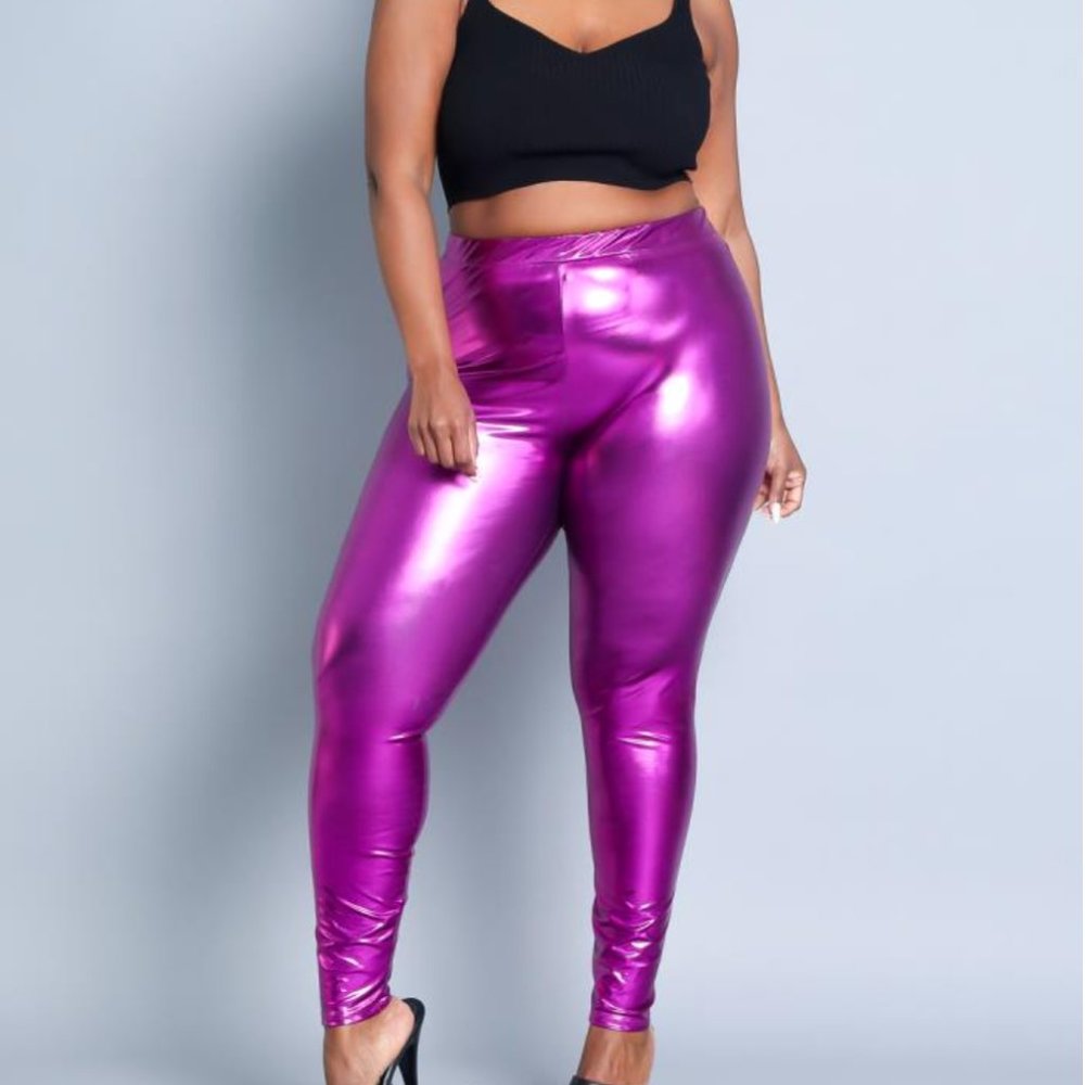 Purple Sheen Faux Leather Legging